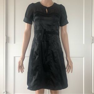 Sevengate Black Mesh Short Sleeve Satiny Mini Dress Small